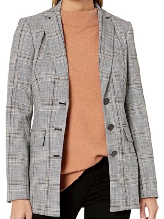 Karl Lagerfeld Jackets & Blazers - Karl Lagerfeld Paris Plaid Blazer Jacket Almond Multi Notch Collar Sz 14